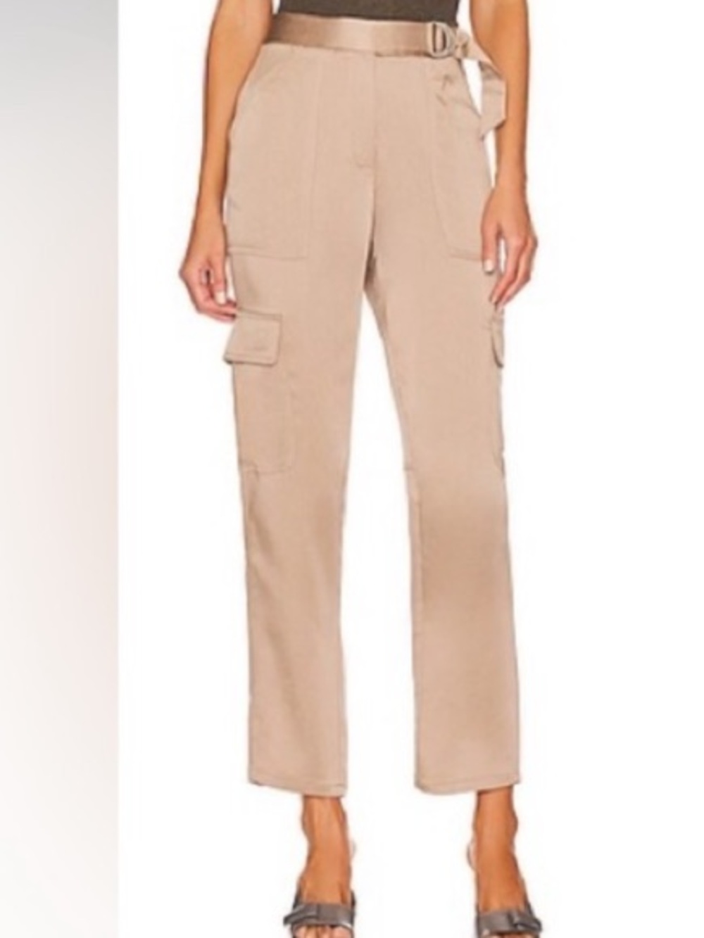 Jonathan Simkhai Carolina belted Satin cargo pant in nutmeg NWT